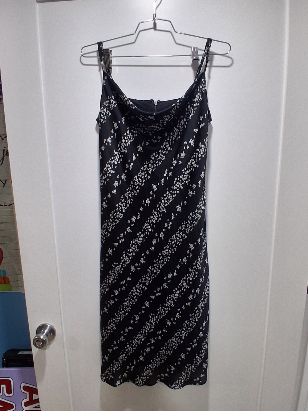 BCBG Paris Black & White Floral Cowl Silk/Satin Effect Midi Slip Dress S